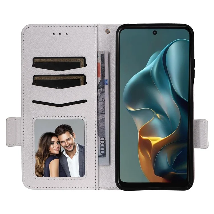 Custodia per Motorola Moto G05 4G / E15 4G, texture in pelle di litchi, portafoglio a libro in pelle PU - Bianco