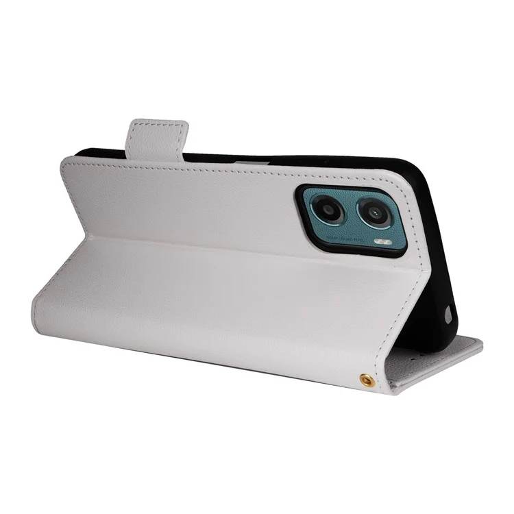 Custodia per Motorola Moto G05 4G / E15 4G, texture in pelle di litchi, portafoglio a libro in pelle PU - Bianco