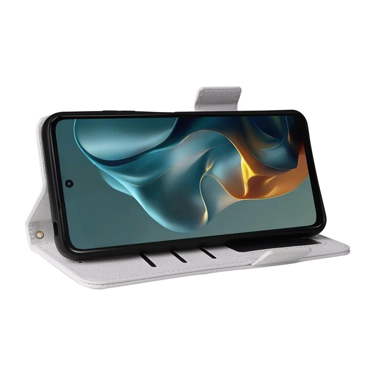 Custodia per Motorola Moto G05 4G / E15 4G, texture in pelle di litchi, portafoglio a libro in pelle PU - Bianco