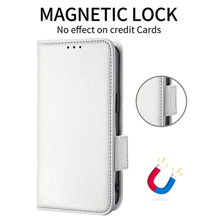 Custodia per Motorola Moto G05 4G / E15 4G, texture in pelle di litchi, portafoglio a libro in pelle PU - Bianco