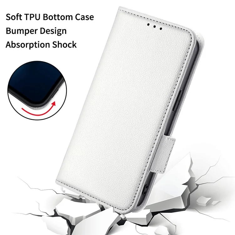Custodia per Motorola Moto G05 4G / E15 4G, texture in pelle di litchi, portafoglio a libro in pelle PU - Bianco