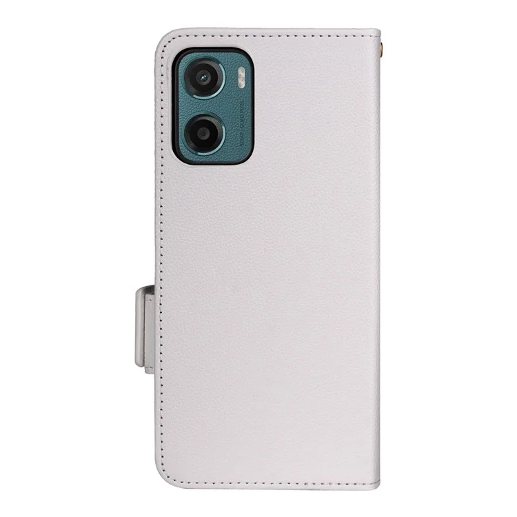 Custodia per Motorola Moto G05 4G / E15 4G, texture in pelle di litchi, portafoglio a libro in pelle PU - Bianco