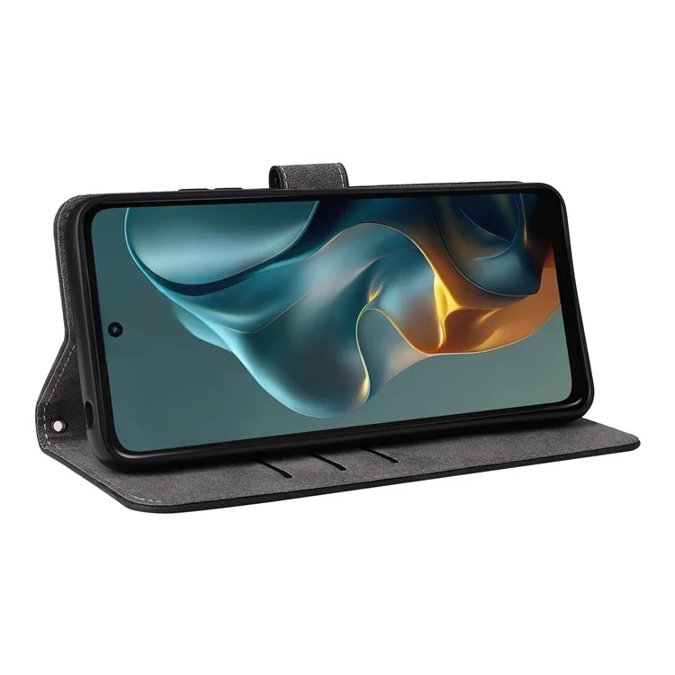 Custodia portafoglio per Motorola Moto G05 4G / E15 4G, con blocco RFID, in pelle PU, con supporto vista - Nero