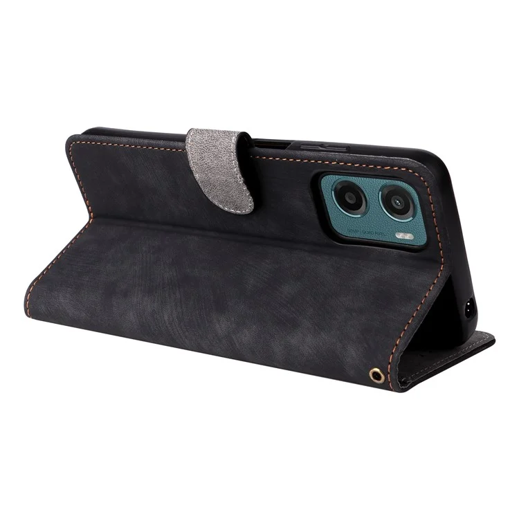 Custodia portafoglio per Motorola Moto G05 4G / E15 4G, con blocco RFID, in pelle PU, con supporto vista - Nero