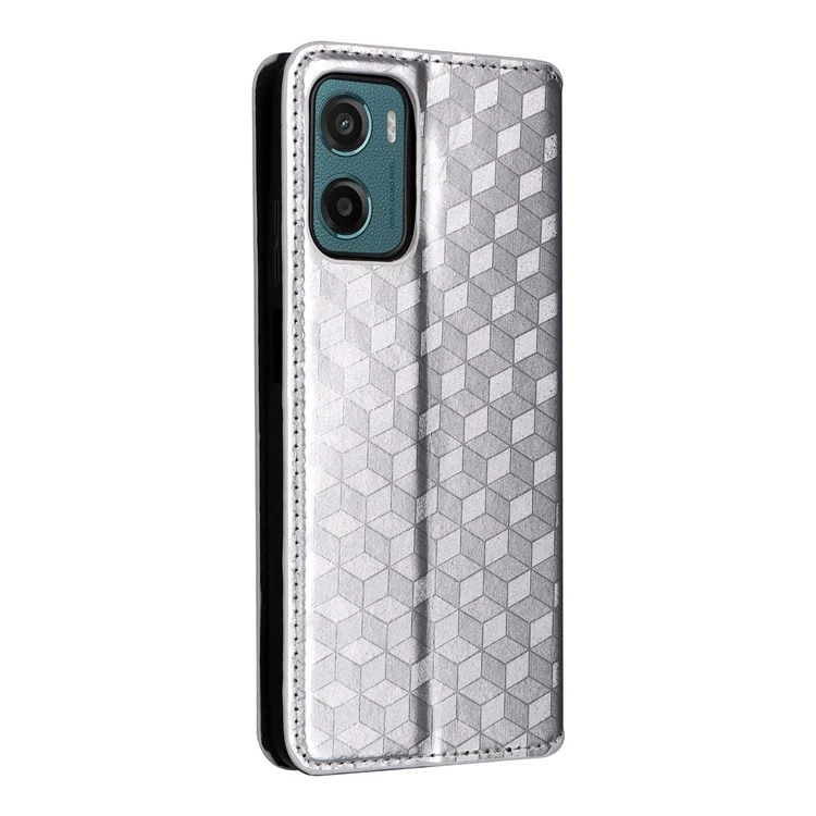 For Motorola Moto G05 4G / E15 4G Custodia portafoglio con motivo a rombi in pelle - Argento