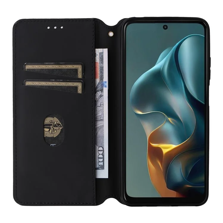 For Motorola Moto G05 4G / E15 4G Custodia portafoglio con motivo a rombi in pelle - Argento