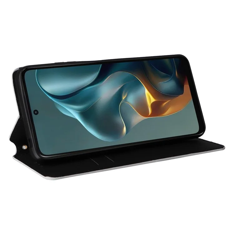 For Motorola Moto G05 4G / E15 4G Custodia portafoglio con motivo a rombi in pelle - Argento