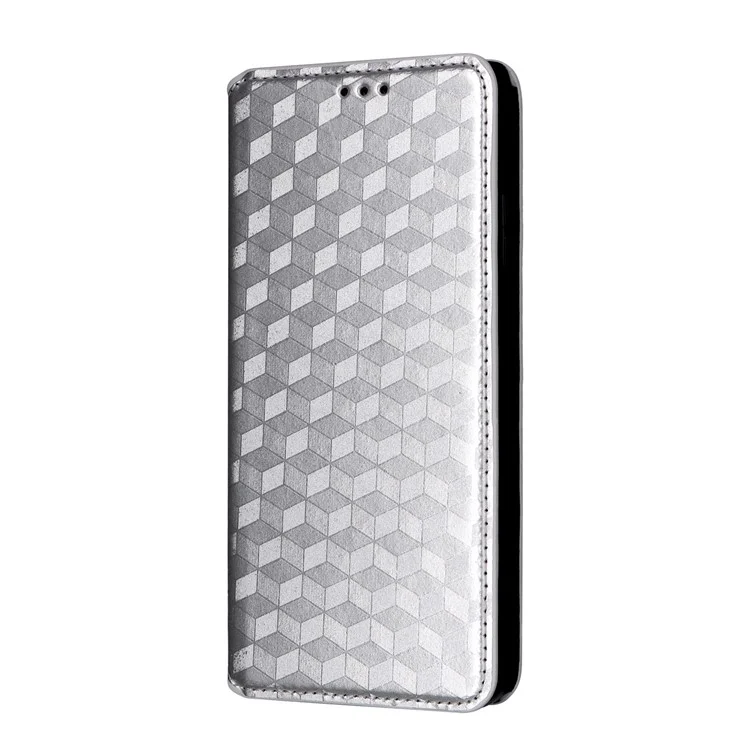 For Motorola Moto G05 4G / E15 4G Custodia portafoglio con motivo a rombi in pelle - Argento