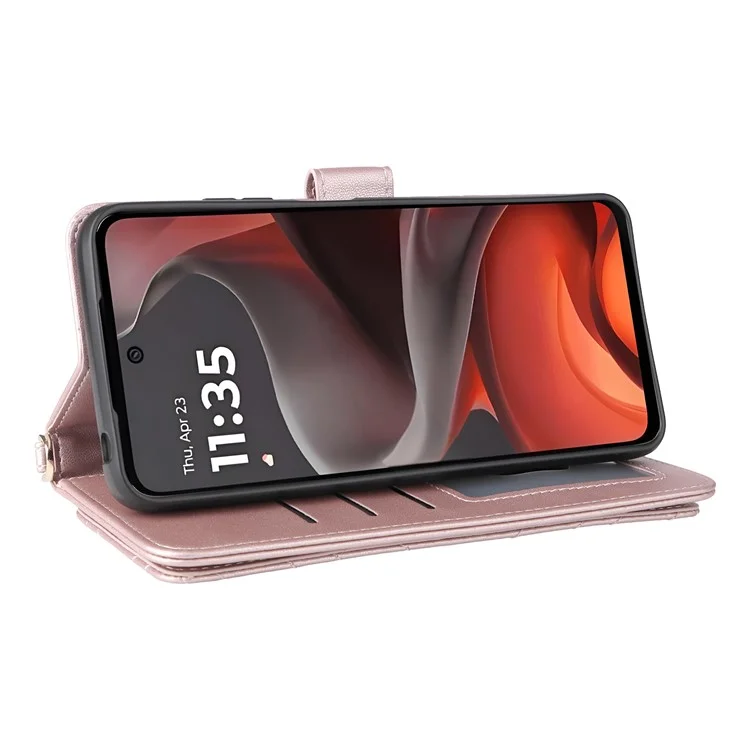 For Motorola Moto G15 Power 4G  /  G15 4G Wallet Case with Shoulder / Wrist Strap Leather Phone Cover Stand - Pink