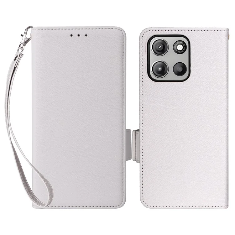Per Motorola Moto G15 Power 4G / G15 4G Custodia in pelle PU con texture Litchi Flip Wallet Cover - Bianco