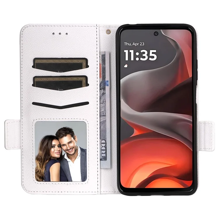 Per Motorola Moto G15 Power 4G / G15 4G Custodia in pelle PU con texture Litchi Flip Wallet Cover - Bianco