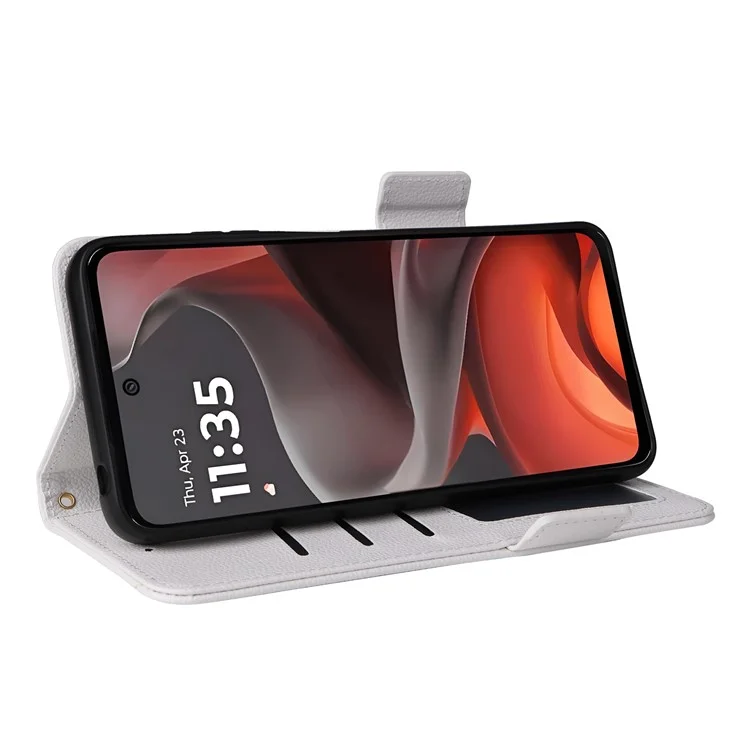 Per Motorola Moto G15 Power 4G / G15 4G Custodia in pelle PU con texture Litchi Flip Wallet Cover - Bianco
