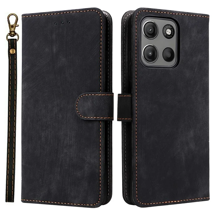 For Motorola Moto G15 Power 4G  /  G15 4G Wallet Case RFID Blocking PU Leather Cover Stand View - Black