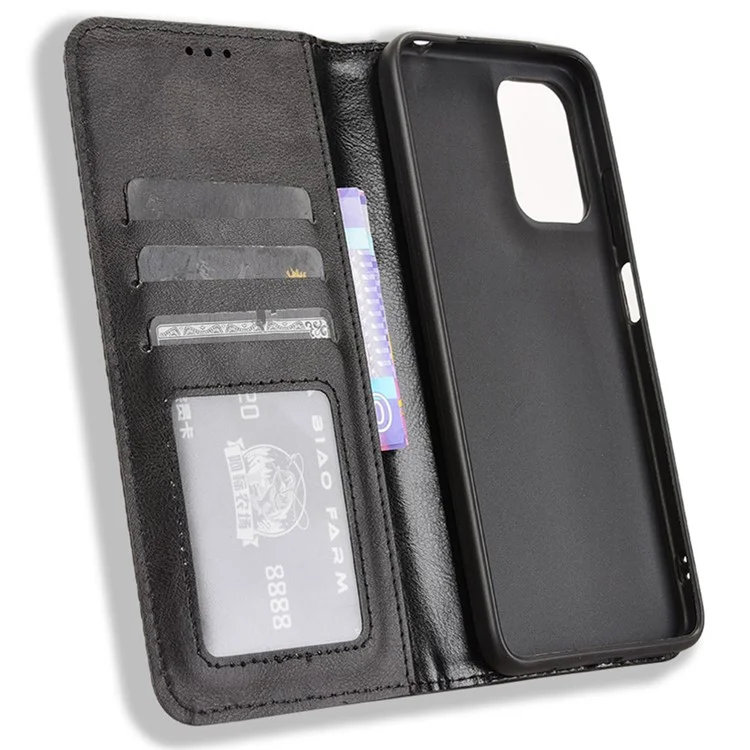 Für Motorola Moto G05 4G / E15 4G Lederetui Portemonnaie Ständer Retro Textur Handyhülle - Schwarz
