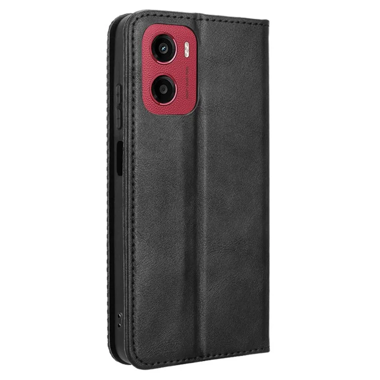 Für Motorola Moto G05 4G / E15 4G Lederetui Portemonnaie Ständer Retro Textur Handyhülle - Schwarz