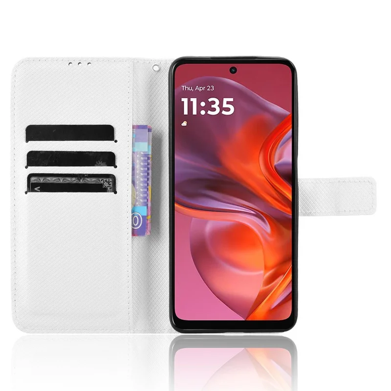 Для Motorola Moto G05 4G / E15 4G чехол из искусственной кожи с текстурой под бриллиант, бумажник, чехол для телефона - белый