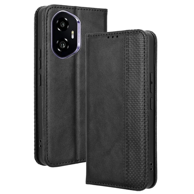 Étui en cuir For Honor 300 Wallet Stand Retro Texture Phone Cover - Noir