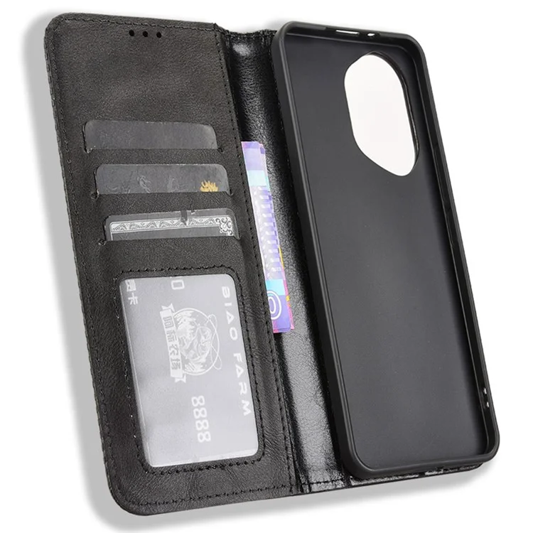 Étui en cuir For Honor 300 Wallet Stand Retro Texture Phone Cover - Noir