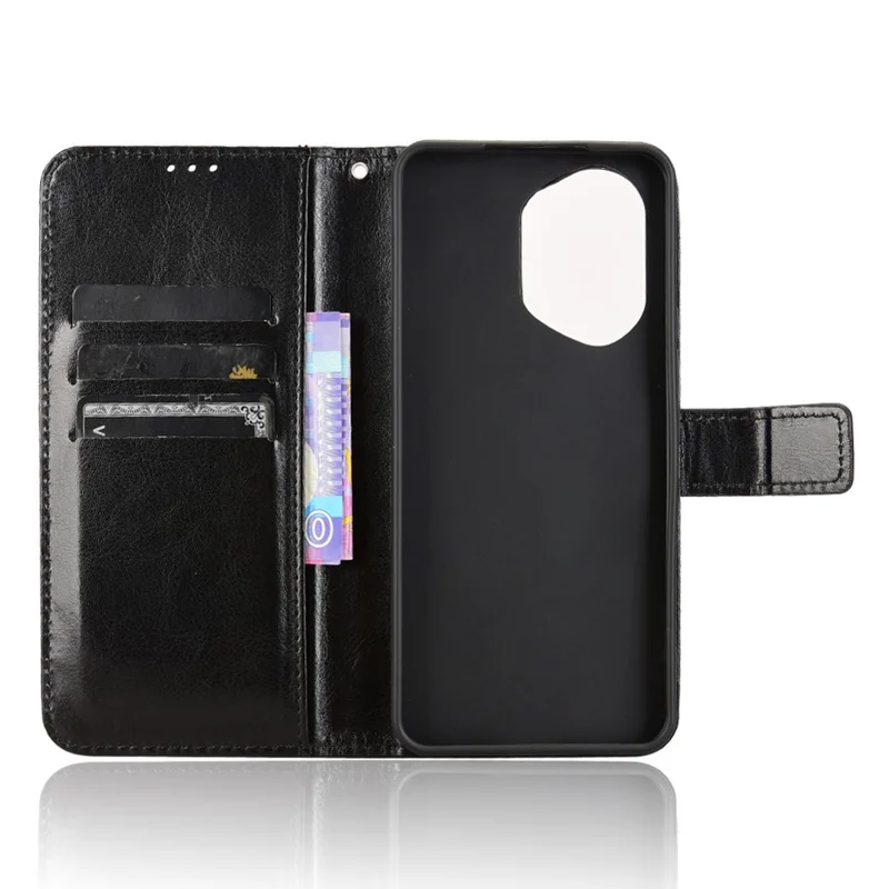Para Honor 300 Funda Crazy Horse Textura Cuero PU Billetera Móvil Cubierta - Negro