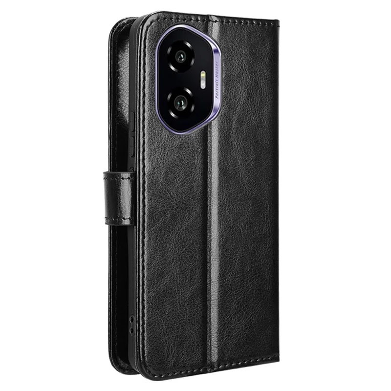 Para Honor 300 Funda Crazy Horse Textura Cuero PU Billetera Móvil Cubierta - Negro