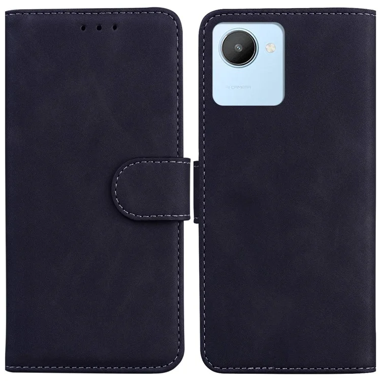 Capa de Celular Móvel para Realme C30 4G, Carteira Magnética à Prova de Choque Capa de Flip de Couro PU com Suporte - Preto