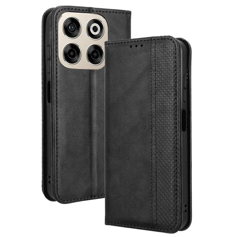 Étui portefeuille en cuir pour ZTE Blade V70 / nubia V70, support, texture rétro, housse de téléphone - Noir