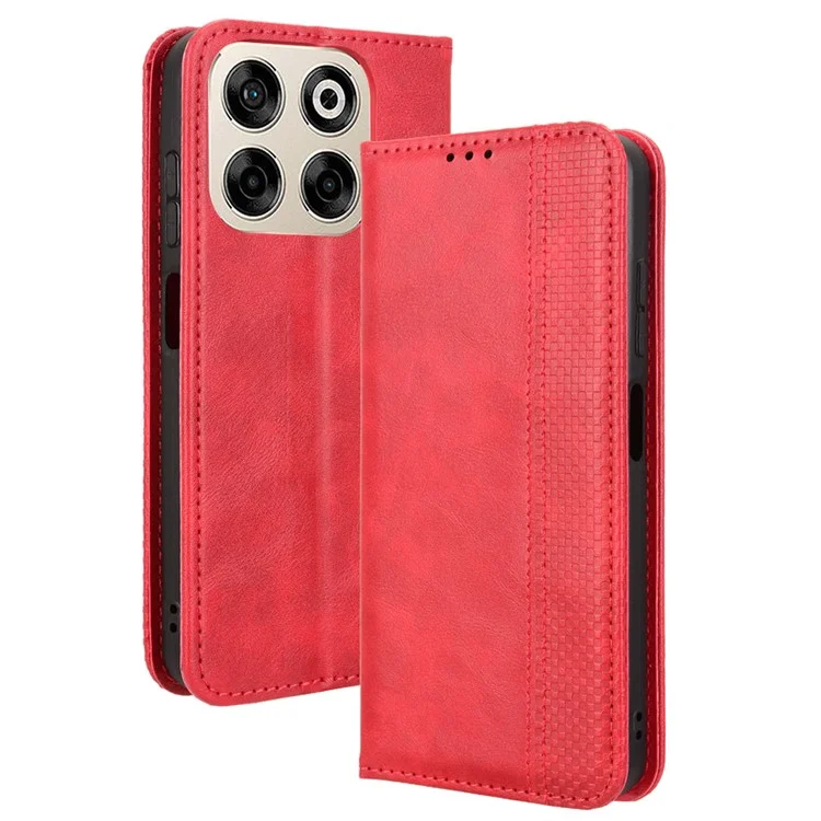 For ZTE Blade V70  /  nubia V70 Leather Case Wallet Stand Retro Texture Phone Cover - Red