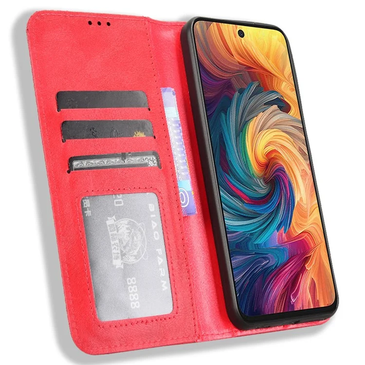 For ZTE Blade V70  /  nubia V70 Leather Case Wallet Stand Retro Texture Phone Cover - Red