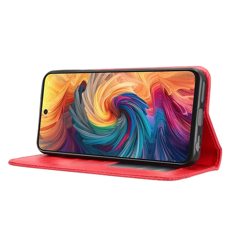 For ZTE Blade V70  /  nubia V70 Leather Case Wallet Stand Retro Texture Phone Cover - Red