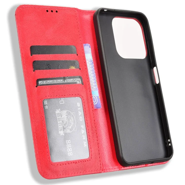 For ZTE Blade V70  /  nubia V70 Leather Case Wallet Stand Retro Texture Phone Cover - Red