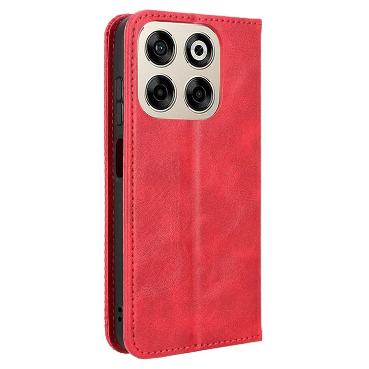 For ZTE Blade V70  /  nubia V70 Leather Case Wallet Stand Retro Texture Phone Cover - Red