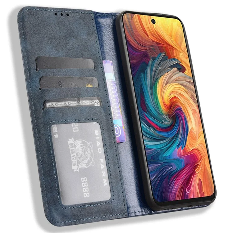 For ZTE Blade V70  /  nubia V70 Leather Case Wallet Stand Retro Texture Phone Cover - Blue
