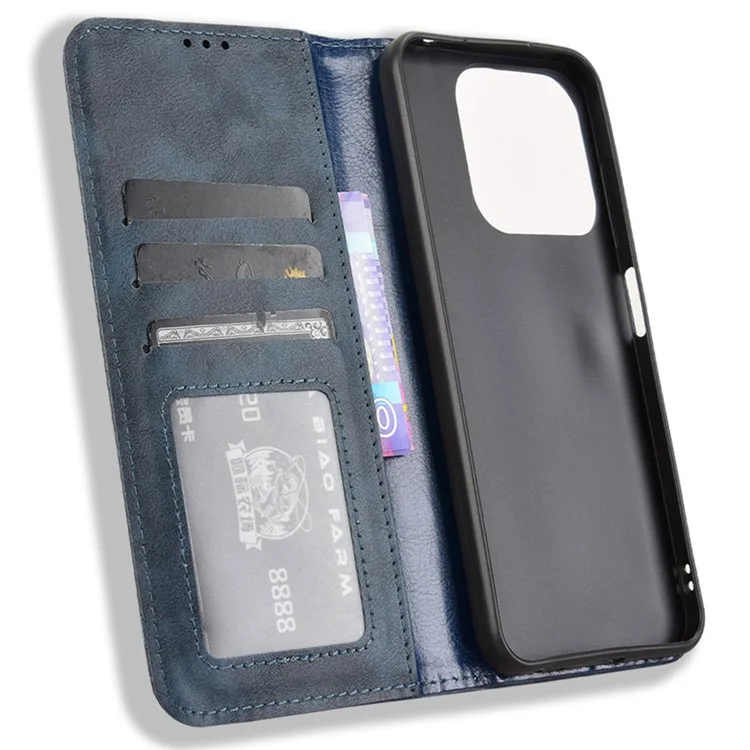 For ZTE Blade V70  /  nubia V70 Leather Case Wallet Stand Retro Texture Phone Cover - Blue