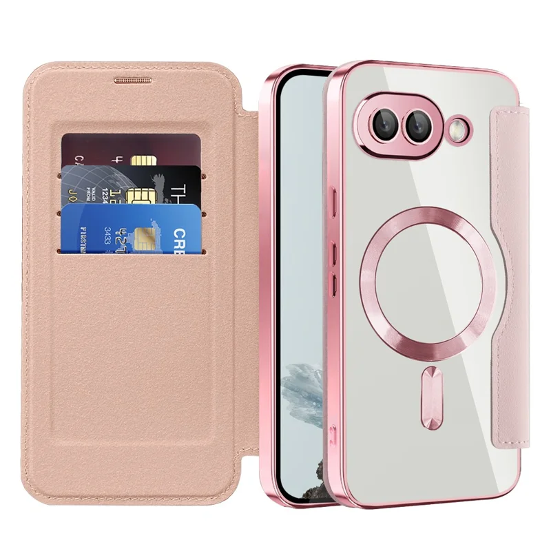 For Google Pixel 9a Magnetic Case RFID Blocking Leather Phone Cover - Pink