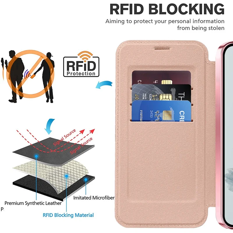 For Google Pixel 9a Magnetic Case RFID Blocking Leather Phone Cover - Pink