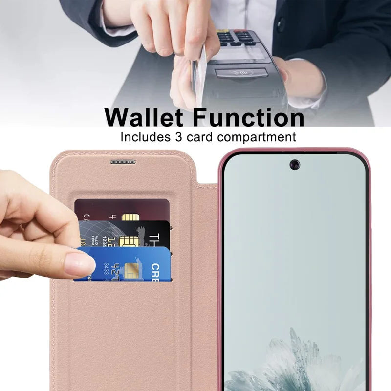 For Google Pixel 9a Magnetic Case RFID Blocking Leather Phone Cover - Pink