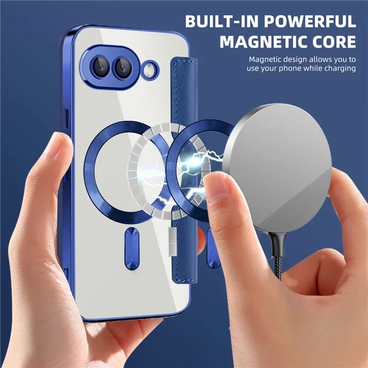 Чехол для Google Pixel 9a совместимый с MagSafe, ромбовидный кожаный чехол - сапфир