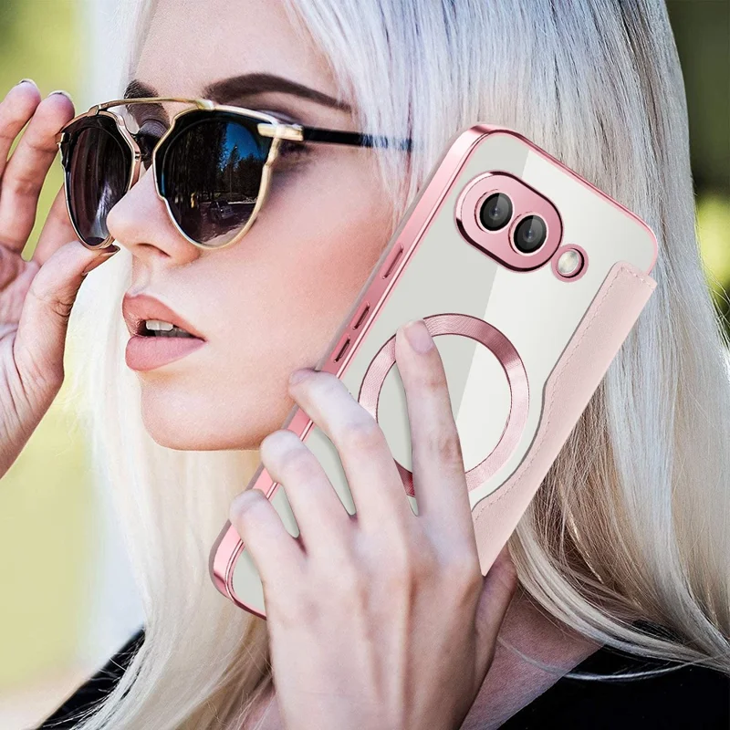 For Google Pixel 9a Magnetic Case Rhombus PU Leather Phone Cover - Pink