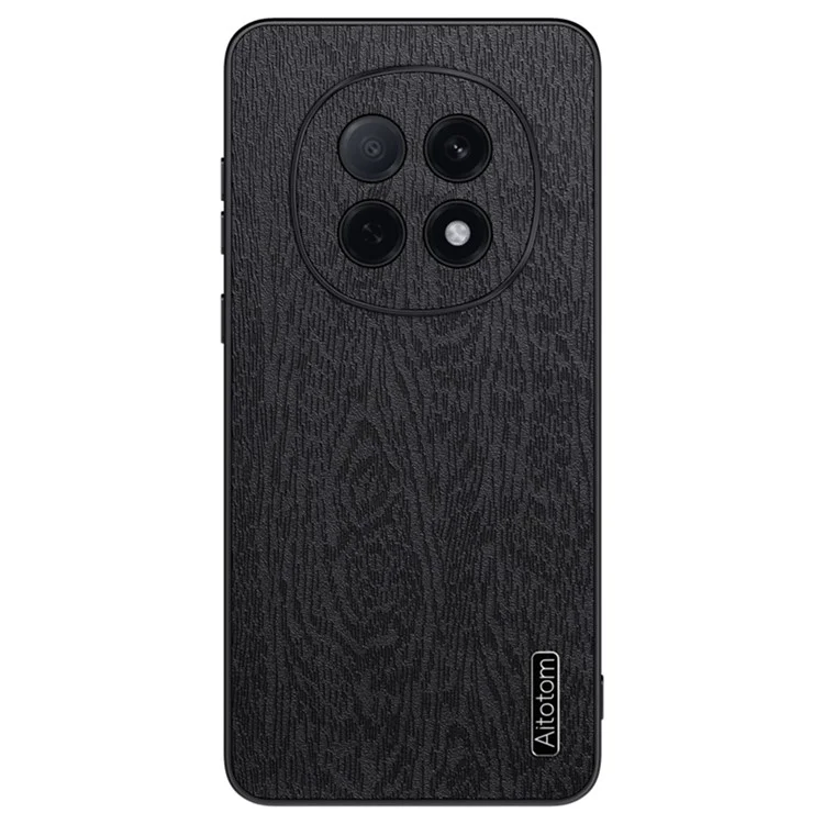 Für Oppo A5 Pro 5G Hülle Holztextur PU-Leder beschichtet PC TPU Handyhülle - Schwarz