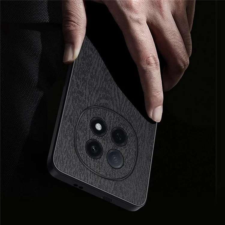 Für Oppo A5 Pro 5G Hülle Holztextur PU-Leder beschichtet PC TPU Handyhülle - Schwarz