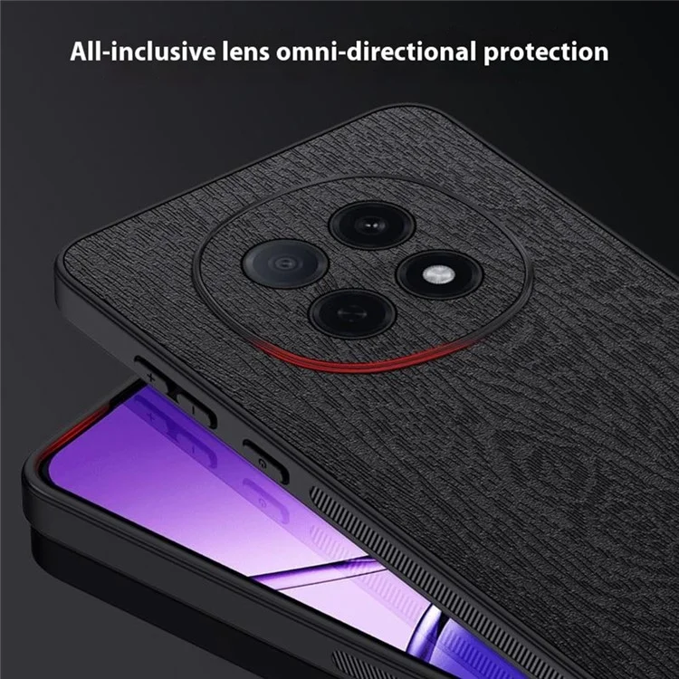 Für Oppo A5 Pro 5G Hülle Holztextur PU-Leder beschichtet PC TPU Handyhülle - Schwarz