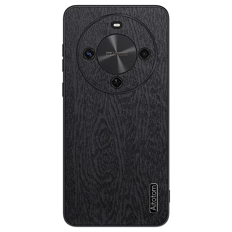 For Wiko Hi Enjoy 70 Plus 5G Case Wood Texture PU Leather Coated PC TPU Phone Cover - Black