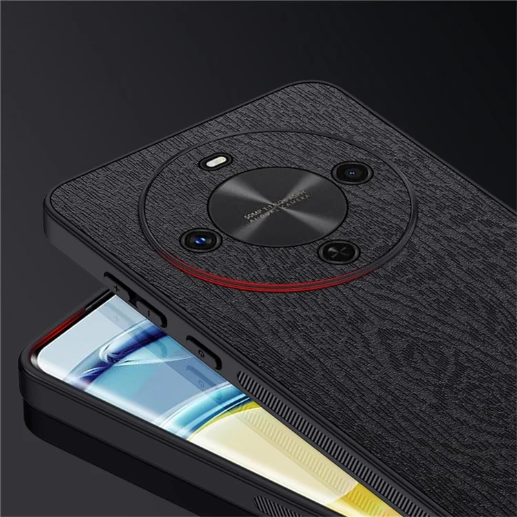 For Wiko Hi Enjoy 70 Plus 5G Case Wood Texture PU Leather Coated PC TPU Phone Cover - Black