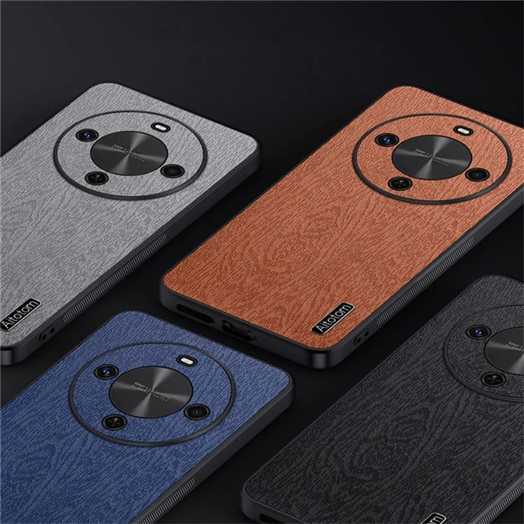 For Wiko Hi Enjoy 70 Plus 5G Case Wood Texture PU Leather Coated PC TPU Phone Cover - Black
