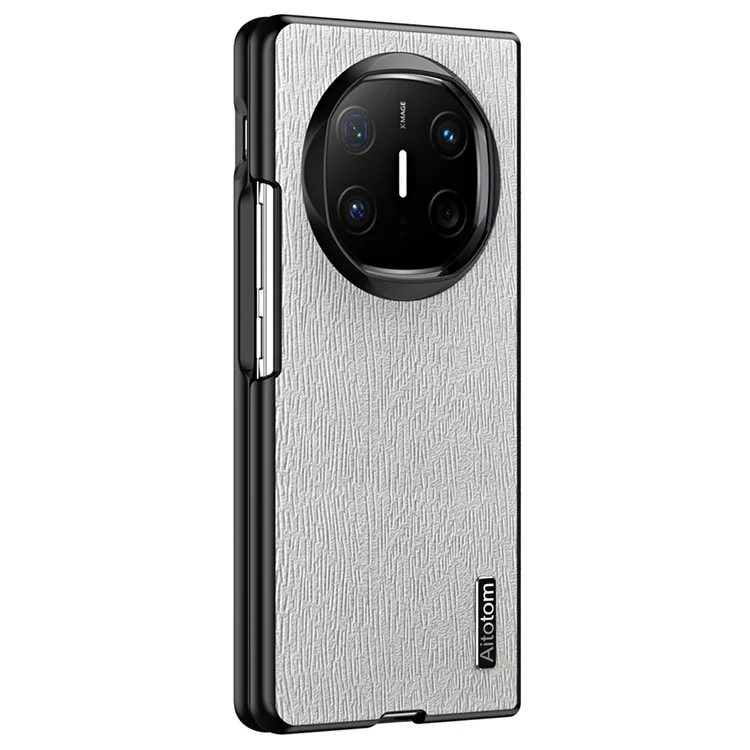 For Huawei Mate X6 Case Wood Texture PU Leather Coated PC TPU Phone Cover - Grey