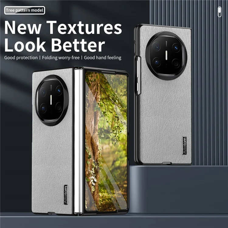 For Huawei Mate X6 Case Wood Texture PU Leather Coated PC TPU Phone Cover - Grey