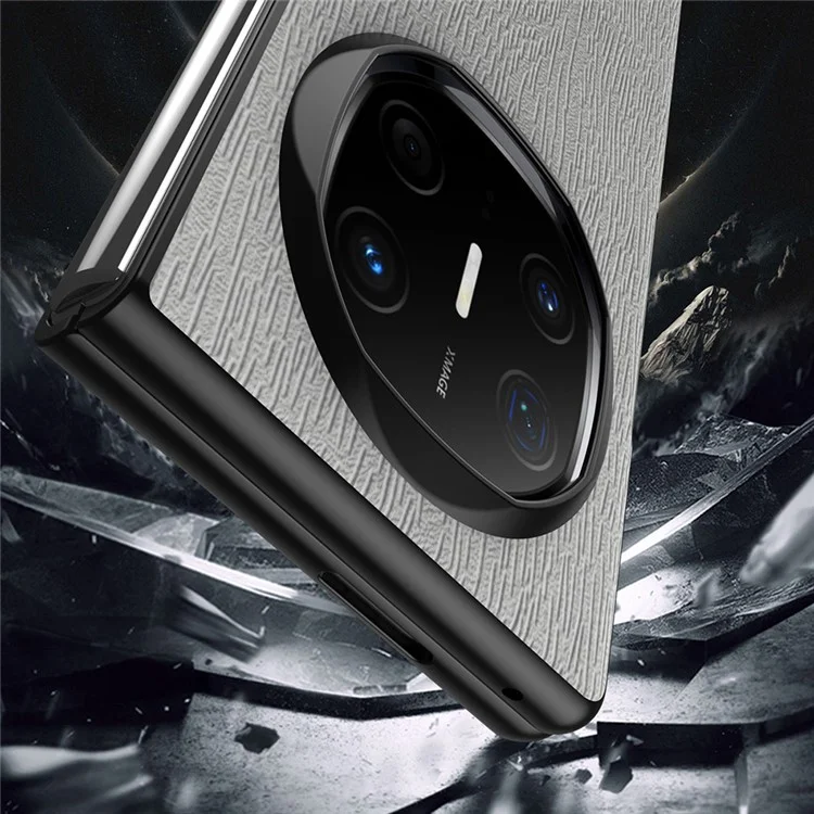 For Huawei Mate X6 Case Wood Texture PU Leather Coated PC TPU Phone Cover - Grey