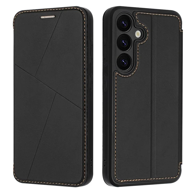 Чехол для Samsung Galaxy S25 с магнитной застежкой, слотом для карт и кожаным флип-кейсом - черный