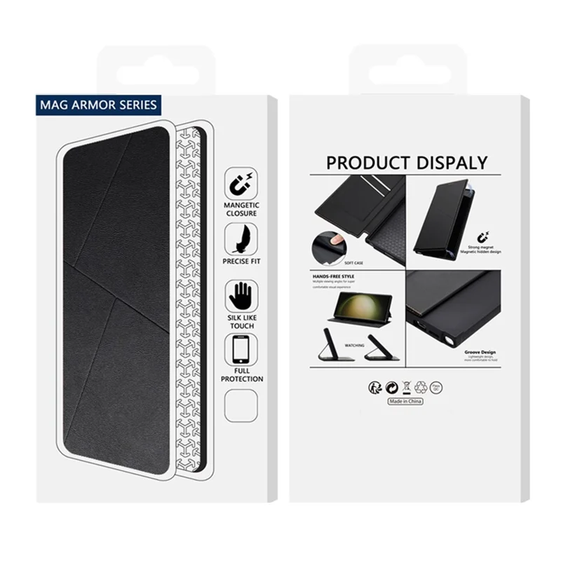 Für Samsung Galaxy S25 Ultra Hülle Magnetverschluss Kartenfach Leder Flip Handyhülle - Schwarz