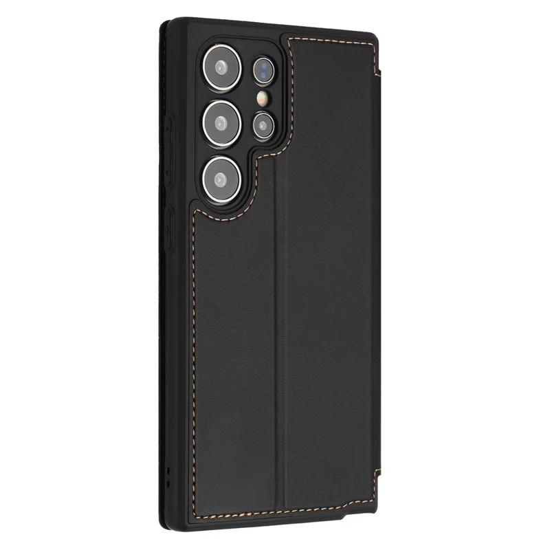 Für Samsung Galaxy S25 Ultra Hülle Magnetverschluss Kartenfach Leder Flip Handyhülle - Schwarz